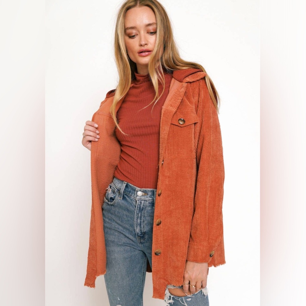 Raw Hem Corduroy Shacket
